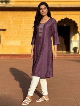Rangita - Women Purple Poly Viscose Printed Anarkali Kurta