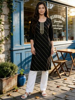 Rangita - Women Poly Viscose Embroidered Black Anarkali Kurta