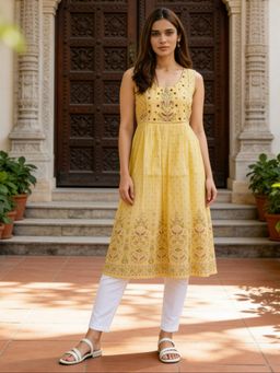 Rangita - Women Blue Poly Viscose Printed Anarkali Kurta