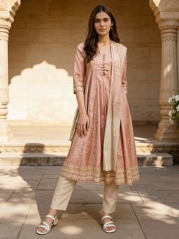 Rangita - Women White Poly Viscose Embroidered Anarkali Kurta With Pant & Dupatta