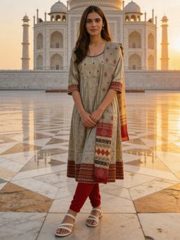 Rangita - Women White Poly Viscose Embroidered Anarkali Kurta With Pant & Dupatta