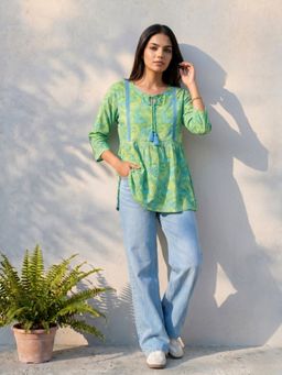 Rangita - Women Sea Green Rayon Printed A-Line Short Length Short Kurti
