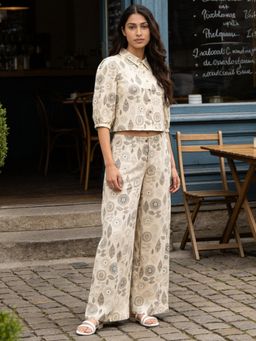 Rangita - Women Beige Cotton Printed A-Line Short Length Co-Ord Set