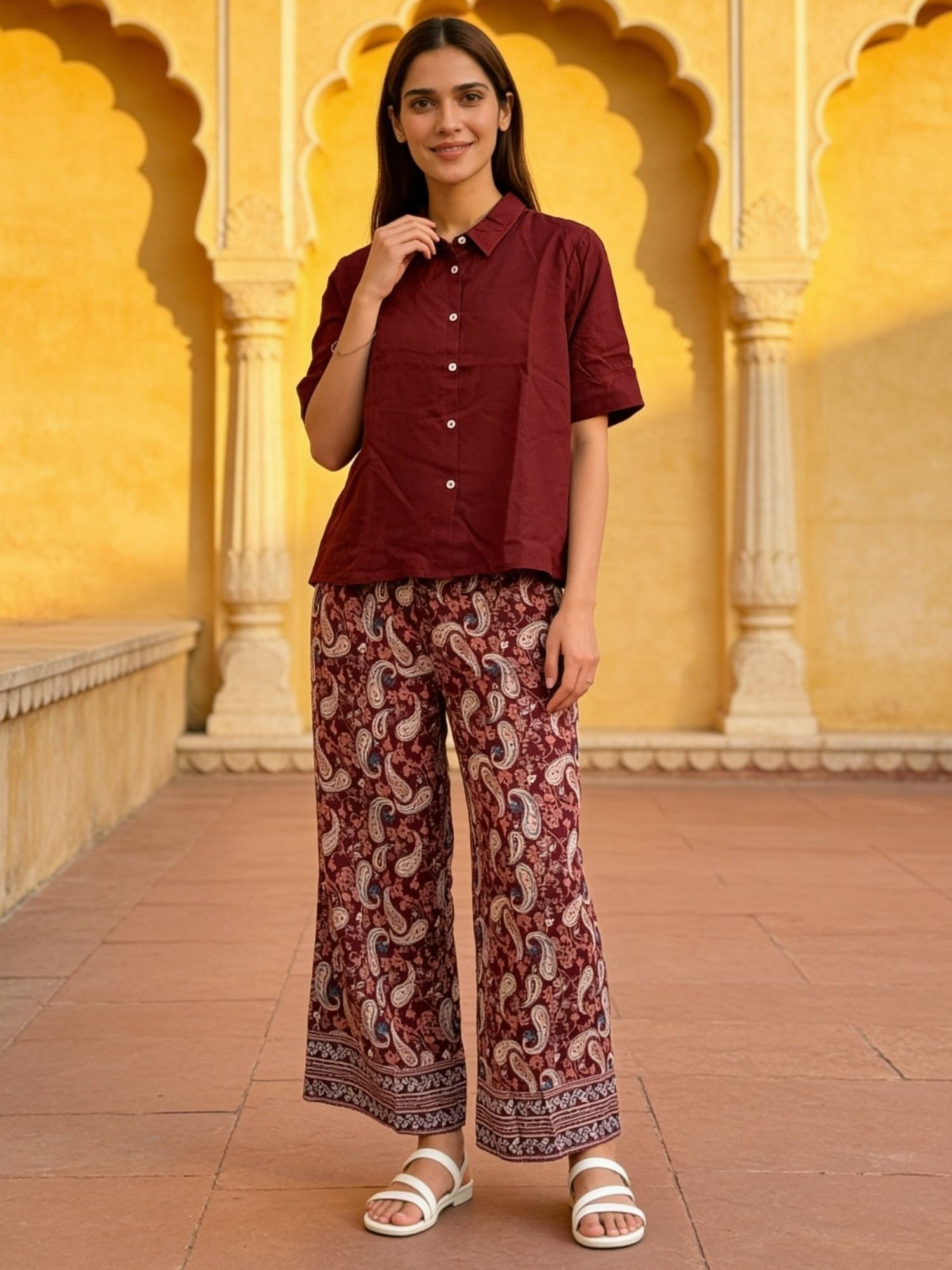 rangita Women Maroon Rayon Solid A-Line Short Length Co-Ord Set-picture-12