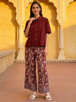 Rangita - Women Maroon Rayon Solid A-Line Short Length Co-Ord Set