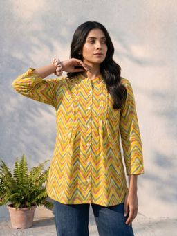 Rangita - Women Yellow Cotton Printed A-Line Tunic