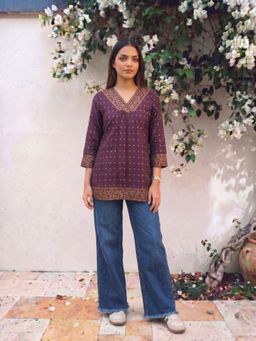Rangita - Women Purple Rayon Printed A-Line Tunic