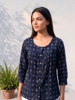 Rangita - Women Blue Rayon Printed A-Line Tunic