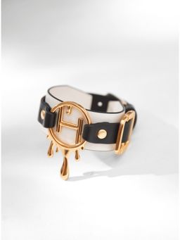 Outhouse - Drip Oh Monogrammed Leather Bracelet In Ivory White