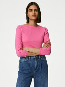 Marks & Spencer - Cotton Rich Slim Fit Three Fourth Sleeve T-Shirt