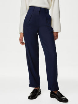 Marks & Spencer - Navy Pure Linen Tapered Trousers