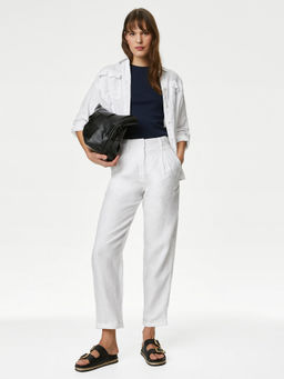 Marks & Spencer - White Pure Linen Ankle Trousers