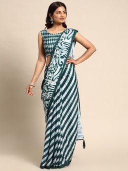 Kasee - Abstract Printed Satin Saree Blue with Unstitched Blouse