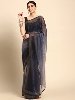 Kasee - Ombre Beads & Stones Art Silk Saree Navy Blue with Unstitched Blouse