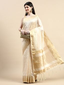 Kasee - Woven Design Zari Silk Cotton Saree Beige with Unstitched Blouse