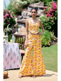 Rizabella - Women's Yellow Floral Print Co-Ord Set