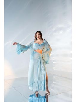 Rizabella - Women's Sky Draped Skirt and Jacket with Blouse