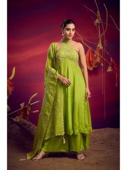 Rizabella - Noor Green Embroidered Kurta with Palazzo and Dupatta