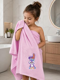 FABINALIV - Baby Pink Cartoon Design Pure Cotton Kids Bath Towel