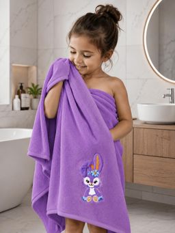 FABINALIV - Purple Cartoon Design Pure Cotton Kids Bath Towel