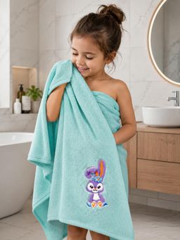 FABINALIV - Turquoise Cartoon Design Pure Cotton Kids Bath Towel