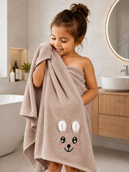 FABINALIV - Beige Cartoon Design Pure Cotton Kids Bath Towel