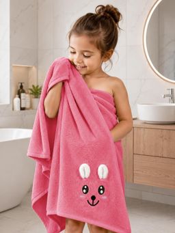 FABINALIV - Pink Cartoon Design Pure Cotton Kids Bath Towel