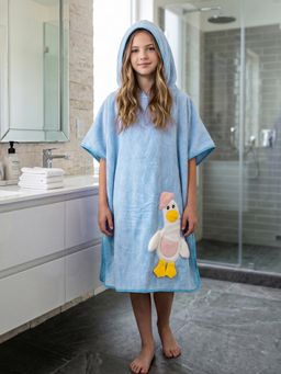 FABINALIV - Blue Cartoon Design Pure Cotton Kids Hooded Poncho Towel