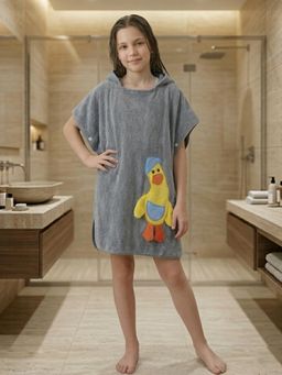 FABINALIV - Grey Cartoon Design Pure Cotton Kids Hooded Poncho Towel