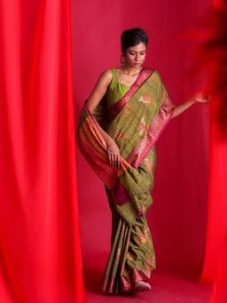 Beatitude - Green Woven Banarasi Saree with Unstitched Blouse