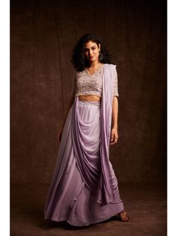 Label Gayatri Bishnoi - Lavender Ombre Pre-Draped Saree with Stitched Blouse