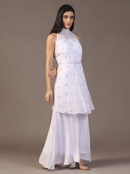 "Two Sisters" by Gyans - White Peplum Top with Flared Pant (Set of 2)