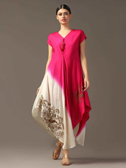 "Two Sisters" by Gyans - Pink Shaded High Low Layered Dress