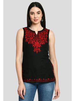 QAZMI - Black Embroidered Sleeveless Kurti