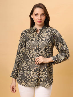 Fantasia - Women Black Printed Cotton Blend Shirt