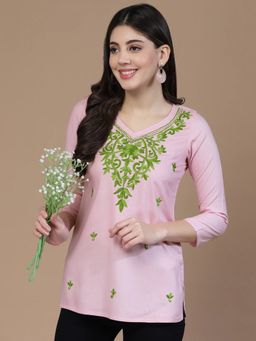 QAZMI - Falak Ethnic Motifs Embroidered Neck Kurti