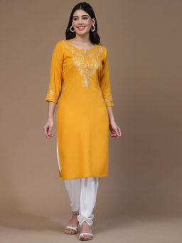 QAZMI - Women's Mehak Kashmiri Embroidered Rayon Cotton Kurta