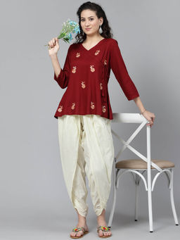 QAZMI - Floral Kashmiri Embroidered Angrakha Style Kurti