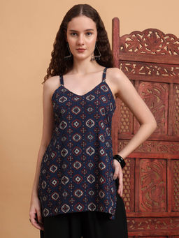 Sufiza Lifestyle - Women Hand Block Printed Blue Kurti