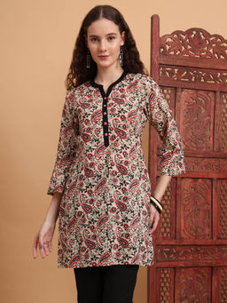 Sufiza Lifestyle - Women Hand Block Ajrakh Printed Cream Kurti