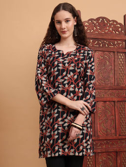 Sufiza Lifestyle - Women Hand Block Ajrakh Printed Black Kurti
