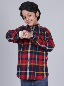 Cantabil - Boys Maroon Cotton Checks Shirt