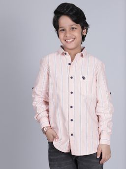 Cantabil - Boys Pink Cotton Stripes Shirt