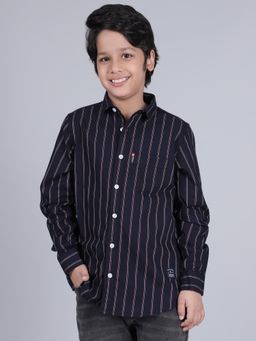 Cantabil - Boys Navy Blue Cotton Stripes Shirt