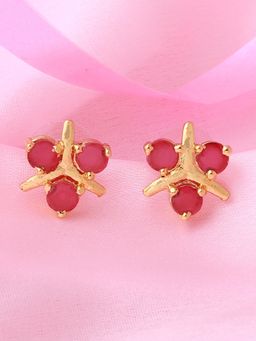 Estele - Gold Plated CZ Flower Shaped Stud Earrings for Women