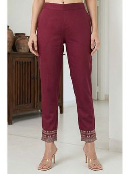 Elleven - Burgundy Solid/Plain Regular Pant
