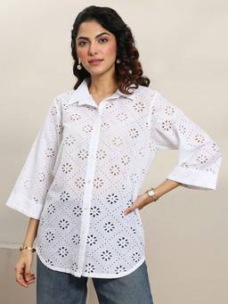 Libas - White Self Design Regular Shirt