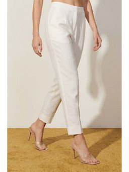 Elleven - Off White Solid/Plain Straight Pant