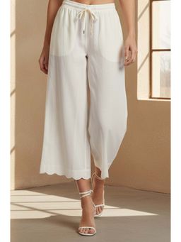 W - Off White Solid/Plain Wide Culottes