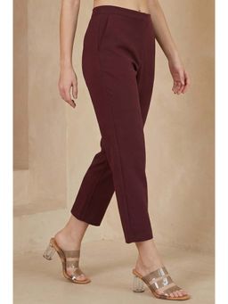 W - Maroon Solid/Plain Straight Pant